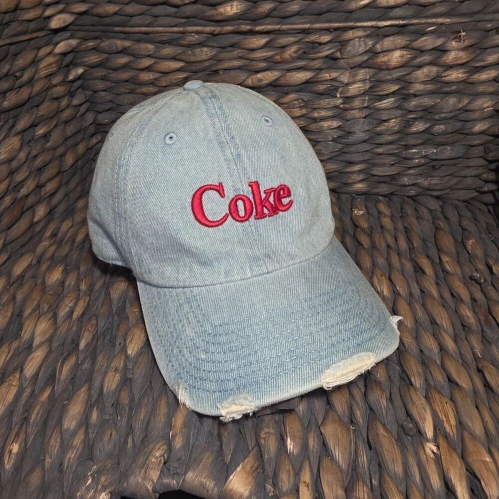 American Needle Coca-Cola Coke Denim Distressed Dad Hat Cap Adjustable Blue
